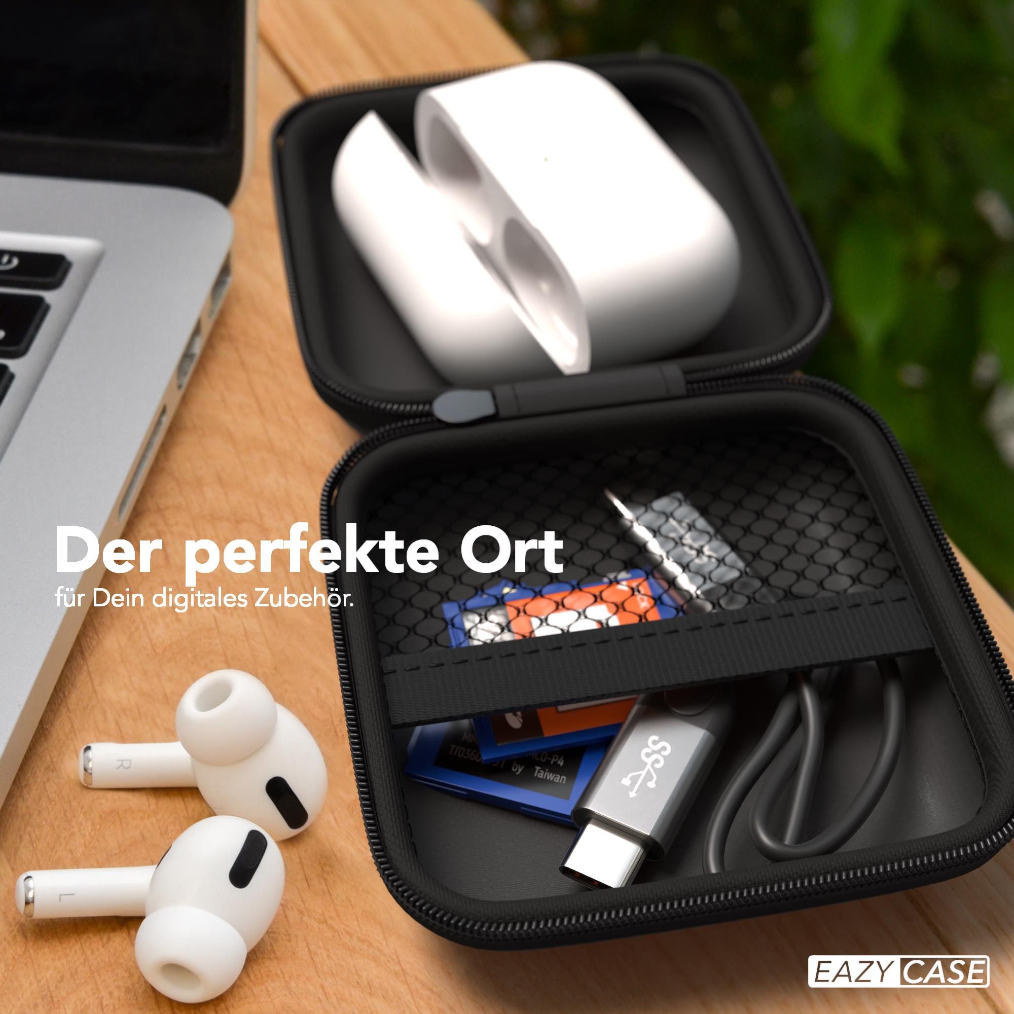 EAZY CASE Kopfhörer-Schutzhülle Universal Tasche für In-Ear Kopfhörer mit Netzfach, Tasche für Kopfhörer mit Netzfach Hardcase Schutztasche klein Schwarz – Bild 3 von 4