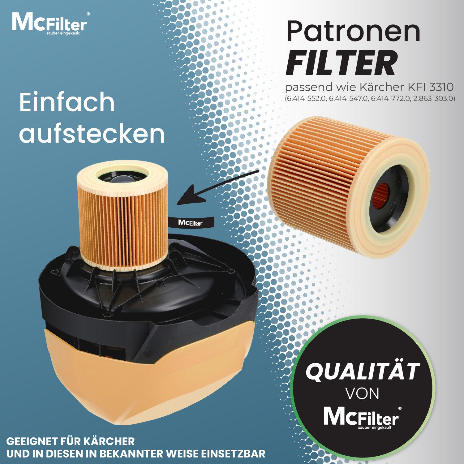 McFilter Ersatzfilter (3 Filter) Lamellenfilter, Zubehör für Kärcher WD2, WD3, WD3 Premium, MV3, A-Serie, K-Serie, SE 4001, SE 4002, Alternative zu 6.414-552.0, 6.414-772.0, 6.414-547.0