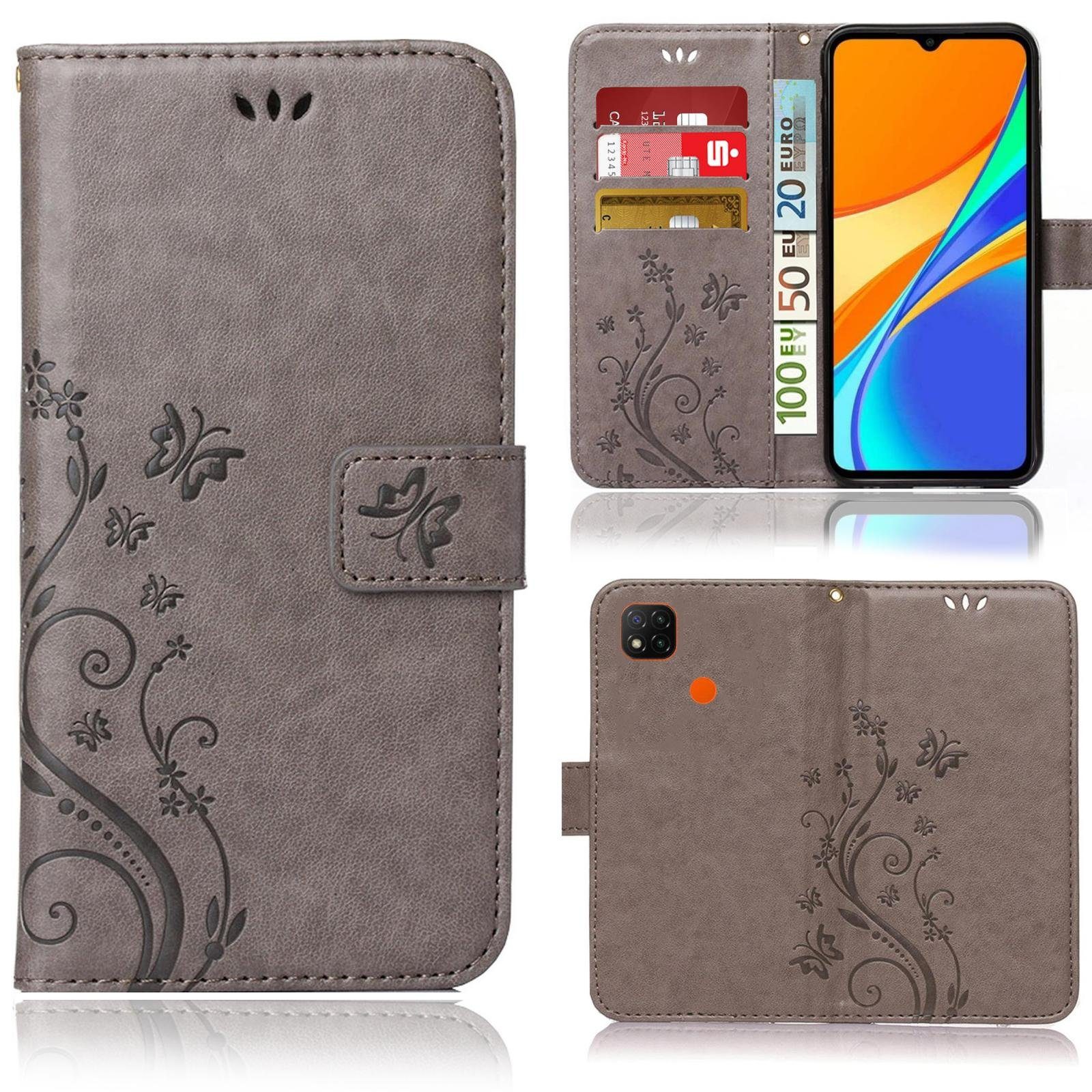 Numerva Handyhülle Bookstyle Flower für Xiaomi Redmi 9C / 9C NFC, Handy Tasche Schutzhülle Klapphülle Flip Cover mit Blumenmuster