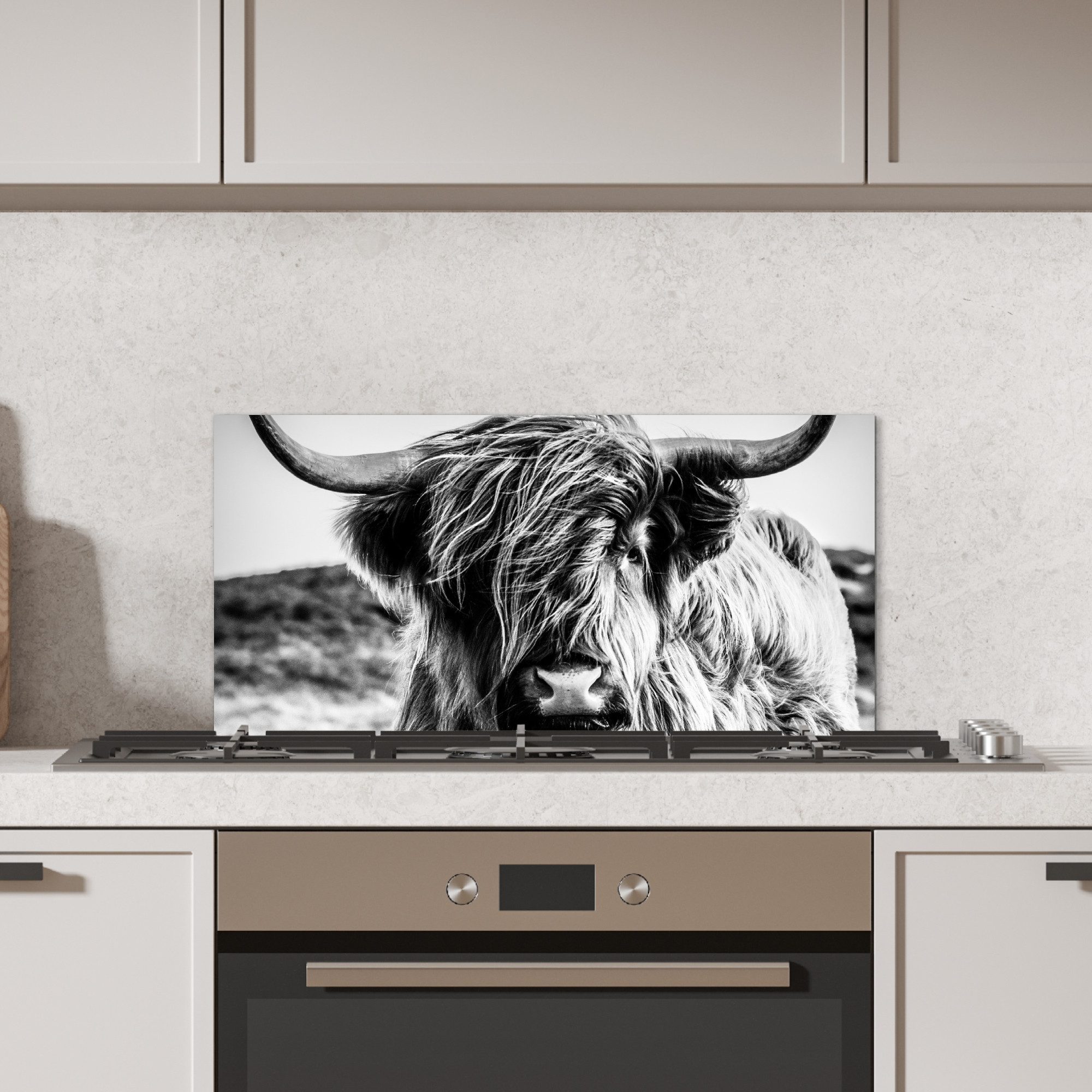 MuchoWow Küchenrückwand Kuh - Schottischer Hochländer - Schwarz - Weiß - Ti günstig online kaufen