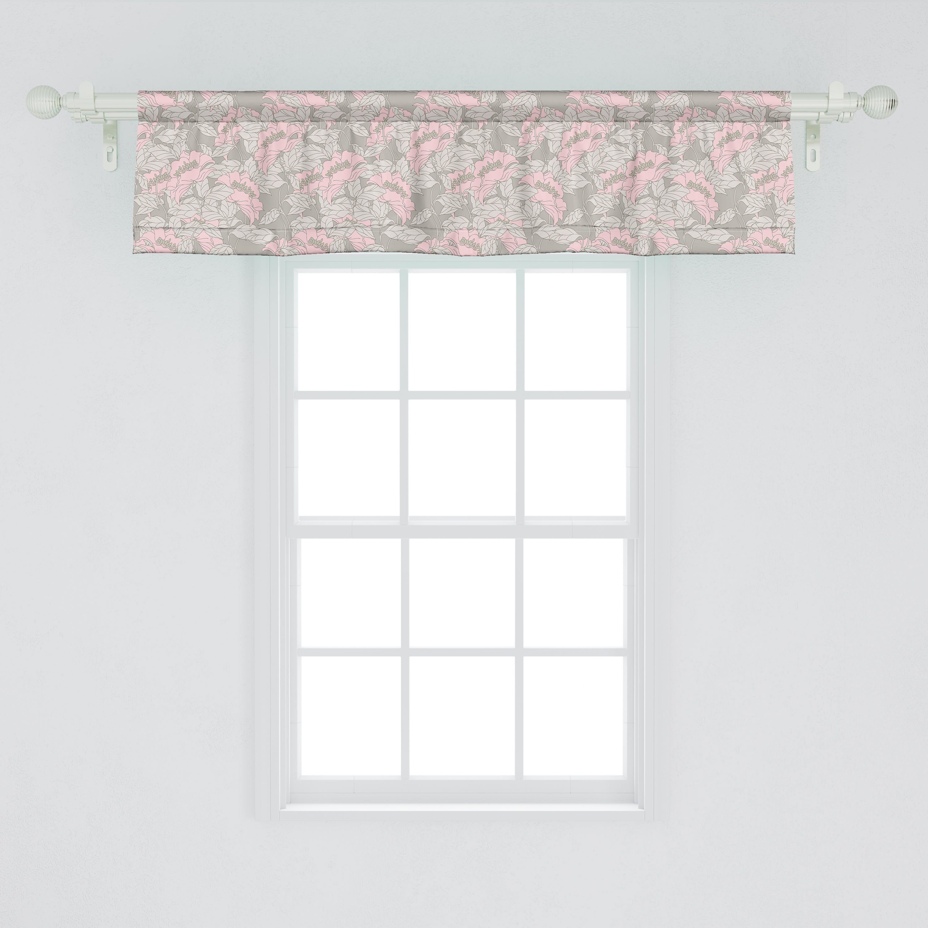 Mohnblumen-Blumen Volant Abakuhaus, Blättern Stangentasche, Schlafzimmer mit für Vorhang Dekor Blumen Küche Microfaser, Scheibengardine mit