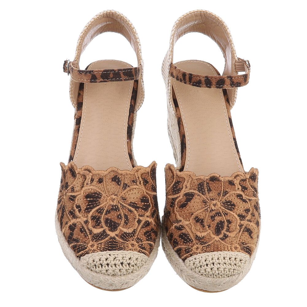 Ital-Design Beige Wedges mit Blumenstickerei – Sommerliche Eleganz Schnürpumps (89372880) Keilabsatz/Wedge Pumps in Braun