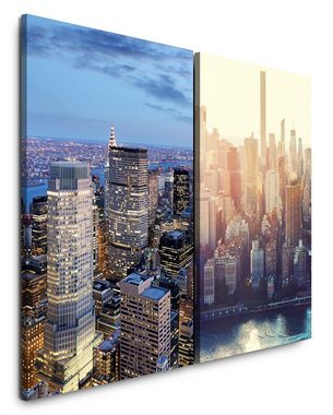 Sinus Art Leinwandbild 2 Bilder je 60x90cm New York Wolkenkratzer Manhattan USA Architektur Skyline Modern