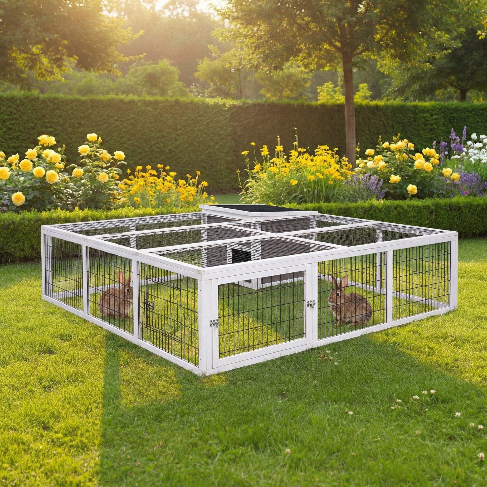 My Animal Kleintierstall XXL Hasenstall MH-08 - Freilaufgehege mit Haus - Wetterbeständig, Freilaufgehege - Aufklappbares Dach - Kaninchenstall mit Haus