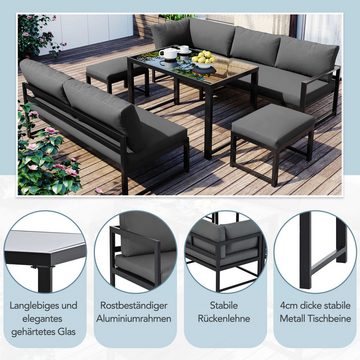 BlingBin Gartenlounge-Set, (5-tlg., Sitzgruppe mit Liegefunktion, Tisch mit Sicherheitsglasplatte), Verstellbare Rückenlehne