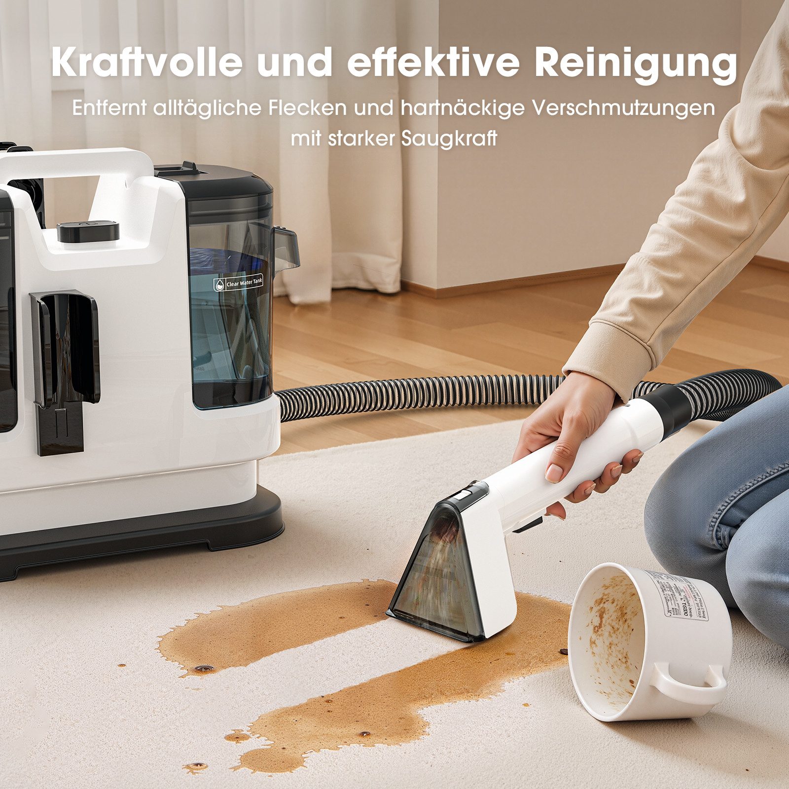 lubluelu Teppichreinigungsgerät V6 Tragbar 5in1 Polsterreiniger Waschsauger Teppichreiniger Dual Tank, 450 W, beutellos, mit 13500pa Saugkraft, für Sofas, Teppiche und Haustierunterlagen