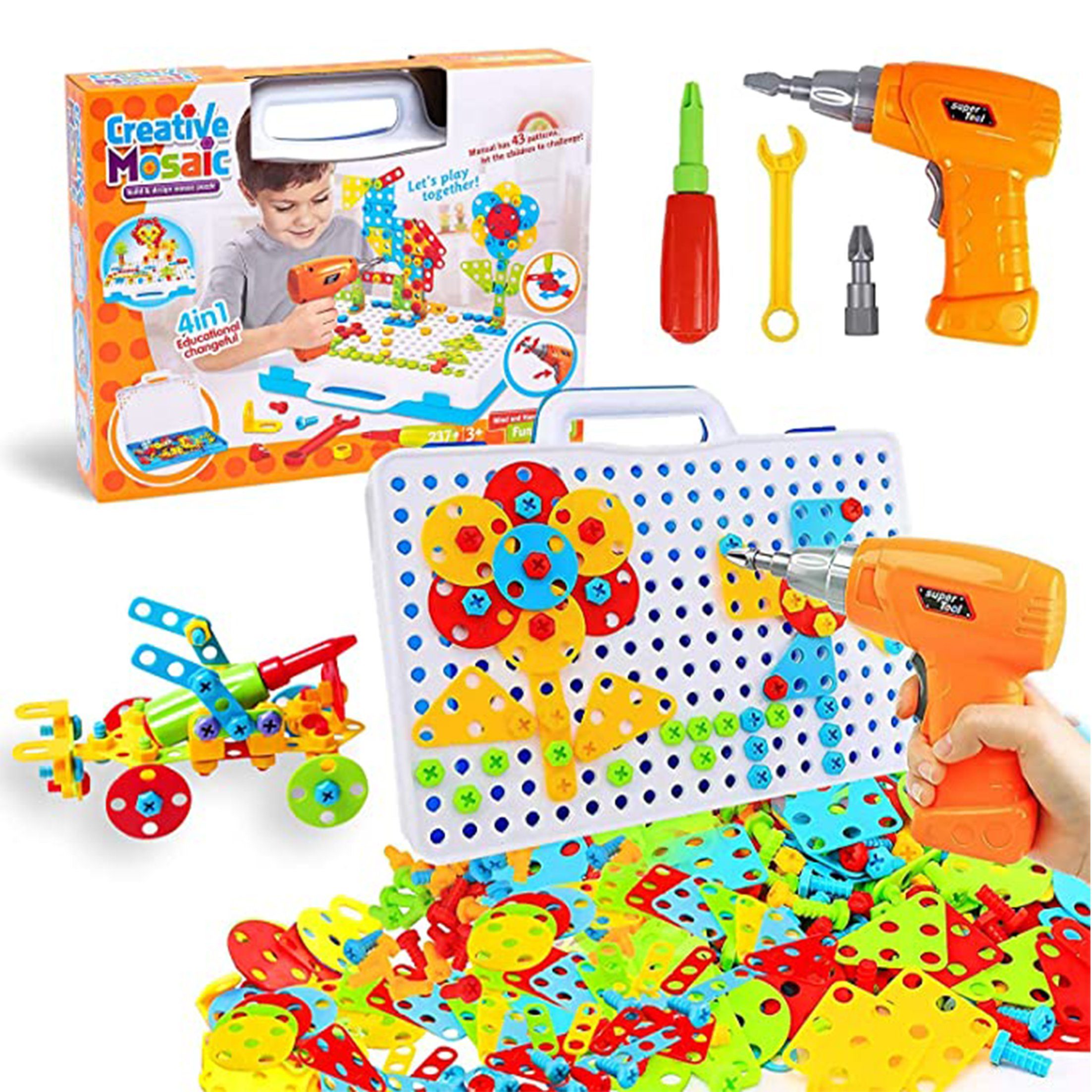 Kind Ja Lernspielzeug Bohrer-Puzzle-Set,DIY Puzzle Spielzeug,Kreativ  Spielzeug,3D Puzzle (237-St), Spielzeug für Bohrmaschine und Schraubenzieher
