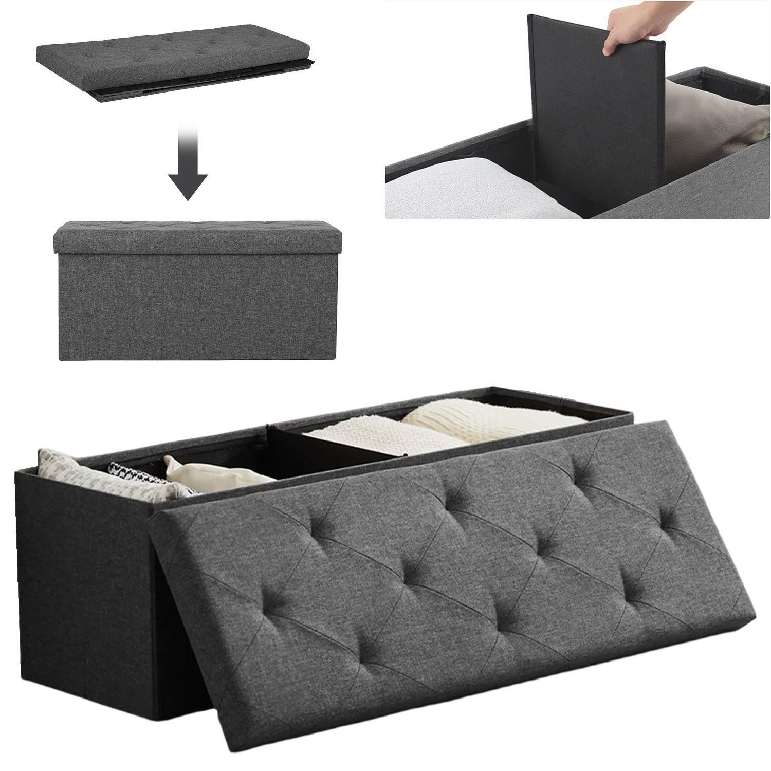 SURFOU Sitzhocker Fußhocker Strickhocker Stoff Hocker Aufbewahrungsbox, bis 300 kg für Wohnzimmer Schlafzimmer Flur