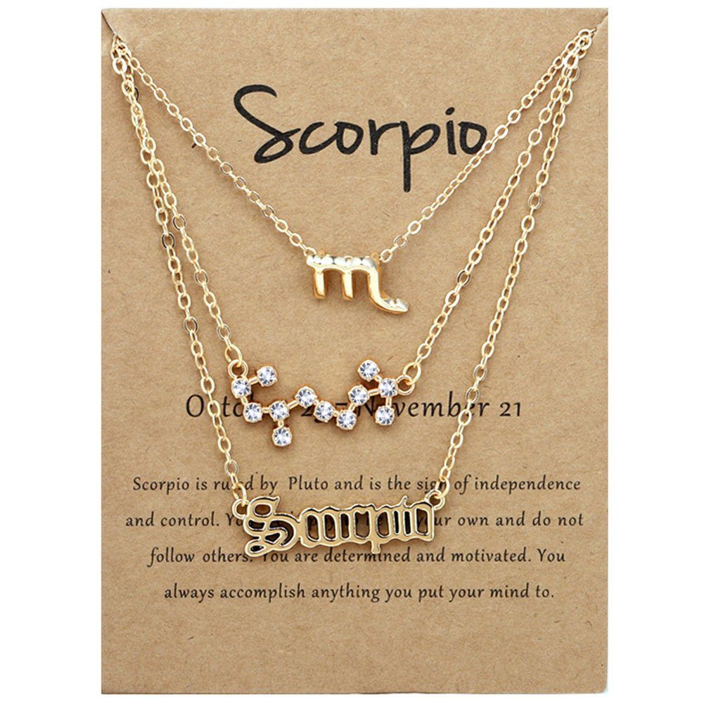 Gold Scorpion Frauen Herzkette 12 Alphabete 3PCS Zodiacs Vintage Blusmart Für Halskette