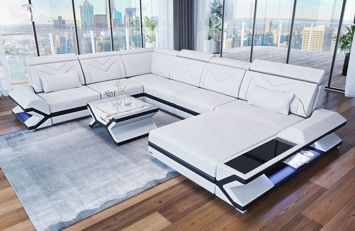 Sofa Dreams Wohnlandschaft Napoli - XXL U Form Ledersofa, Couch, mit LED,  wahlweise mit Bettfunktion als Schlafsofa, Designersofa