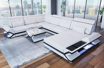 Sofa Dreams Wohnlandschaft »Napoli - XXL U Form Ledersofa«, mit LED, wahlweise mit Bettfunktion als Schlafsofa, Designersofa