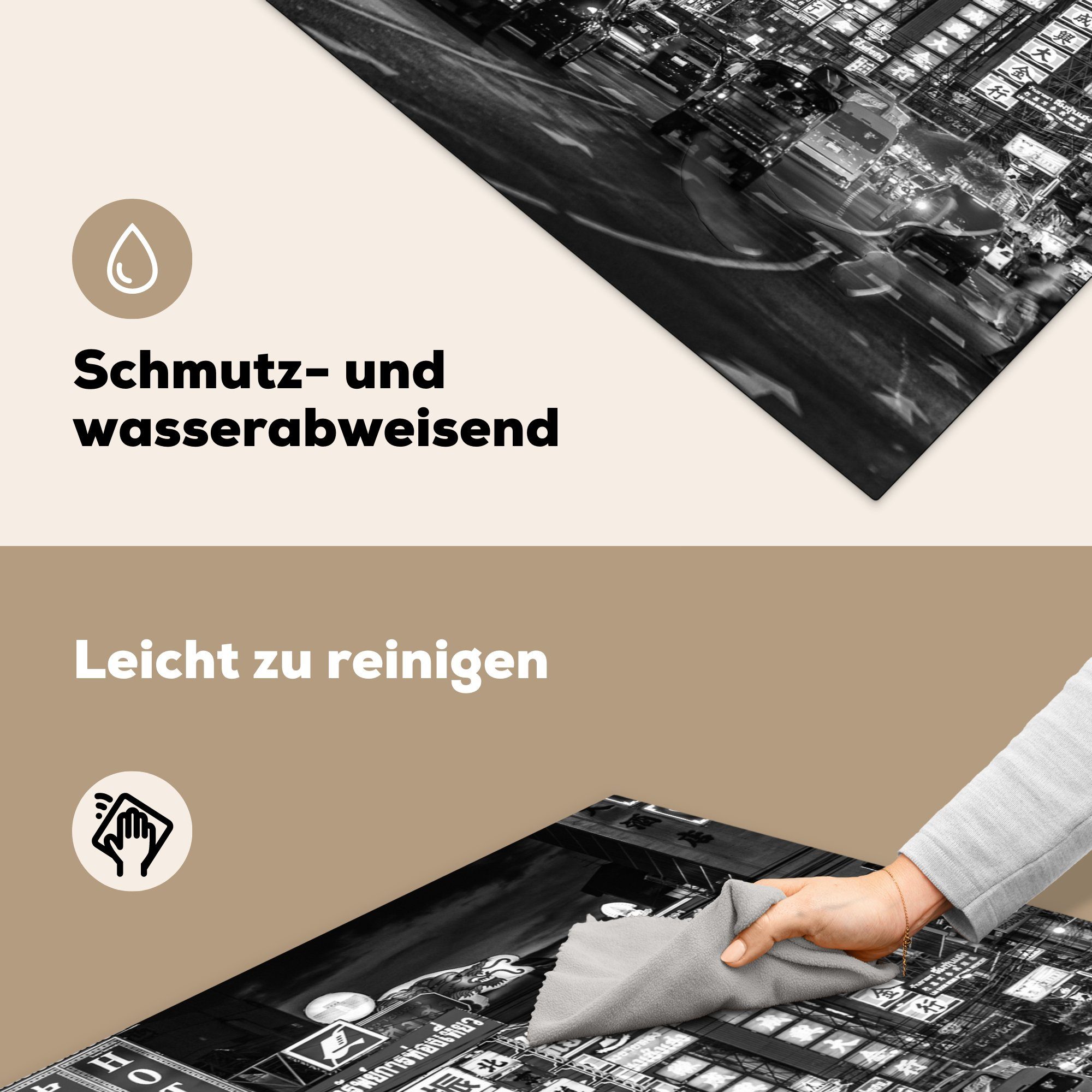 MuchoWow Herdblende-/Abdeckplatte tlg), - - für Arbeitsplatte Schwarz Bangkok Werbeschild - (1 Ceranfeldabdeckung, - Weiß, Autos Vinyl, 78x78 küche cm