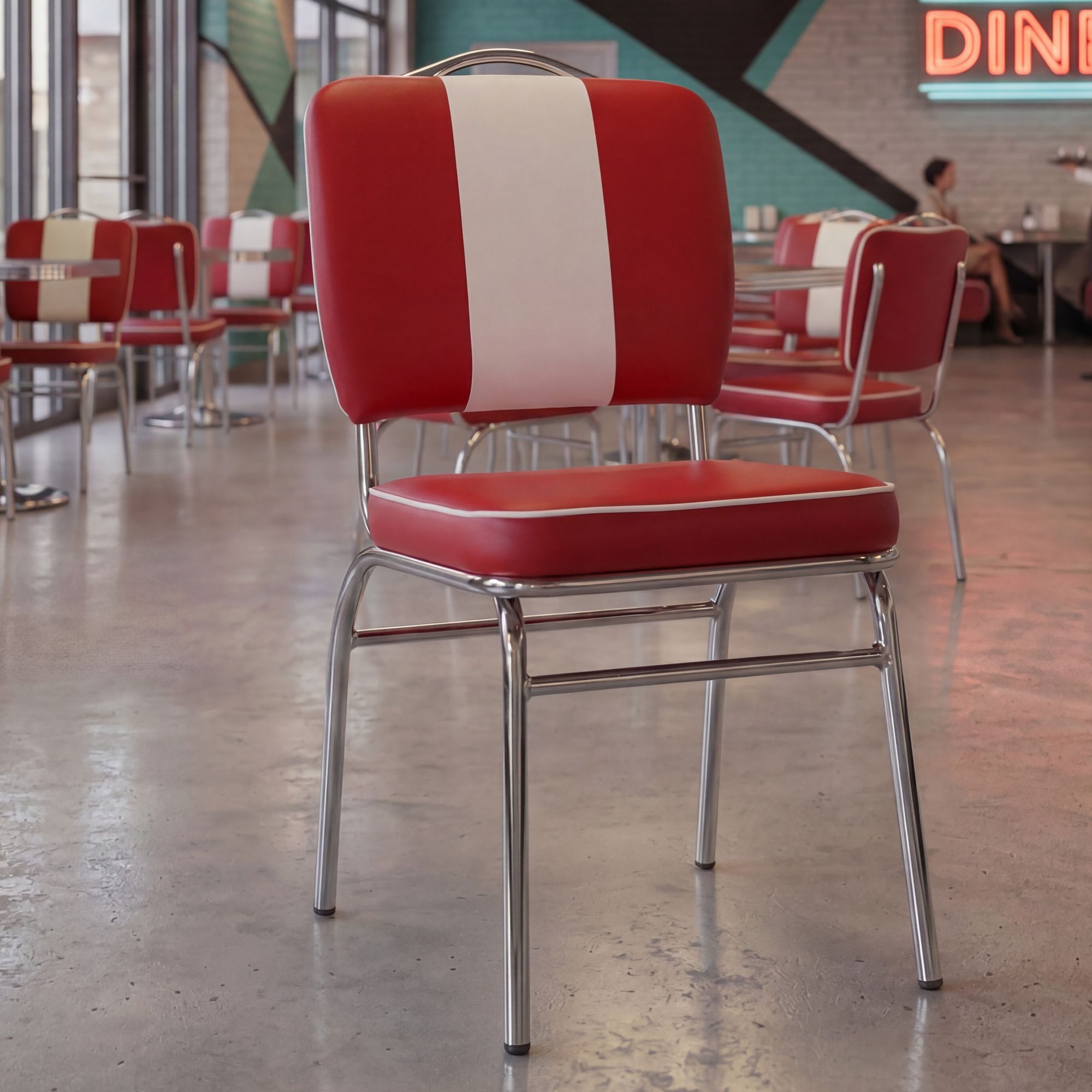 FINEBUY Esszimmerstuhl American Diner Stuhl 50er Jahre Retro Möbel Stuhl (American Diner, Küchenstuhl Kunstleder Rot Weiß), Esszimmerstuhl USA, Design Polsterstuhl Esszimmer