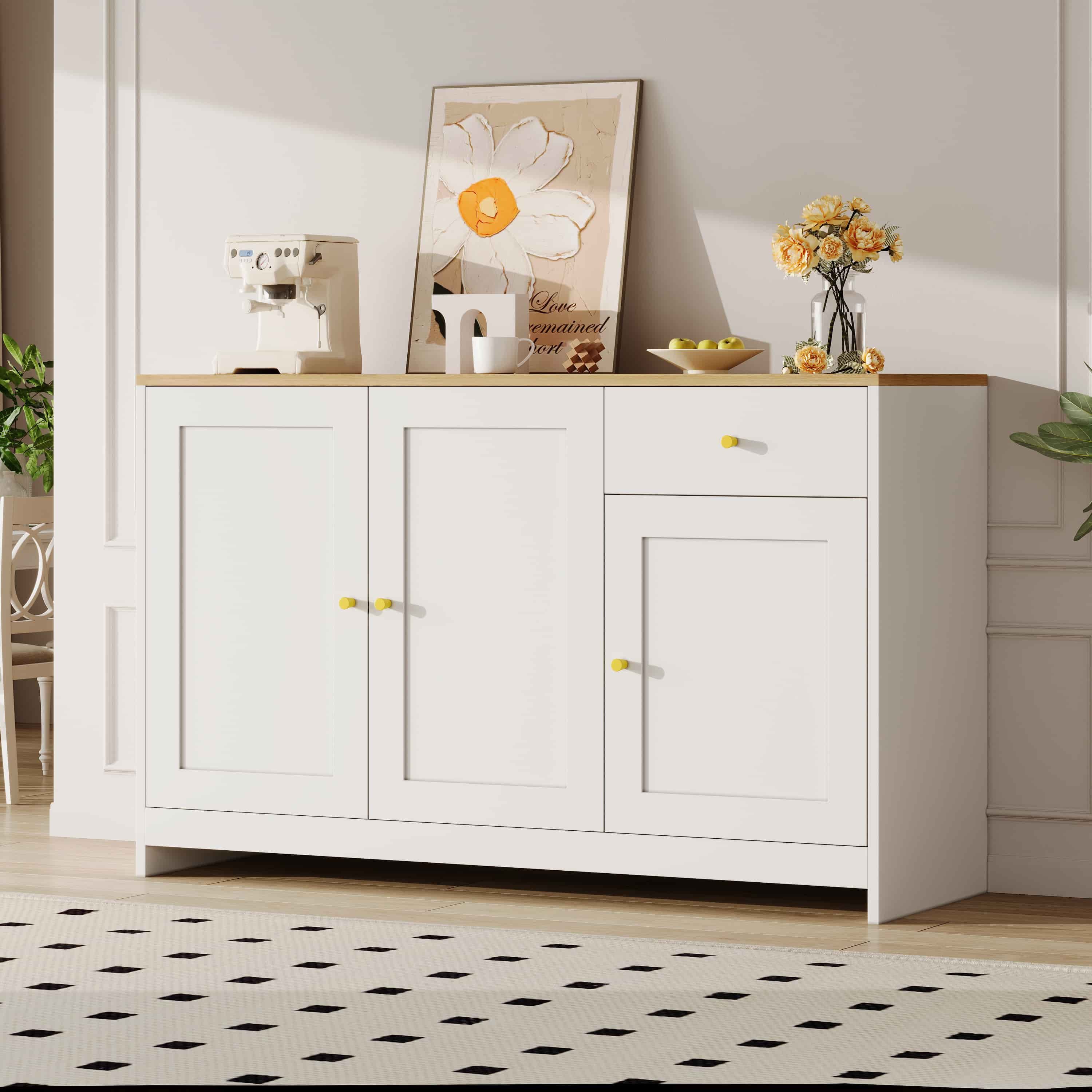 ANYSUN Sideboard Kommode mit 3 Türen & 1 Schublade – Küchenschrank & Stauraum (3 Türen, 1 Schublade, verstellbare Böden, robustes MDF + Spanplatten-Design, ultifunktionaler Sideboard / Küchenschrank für flexible Aufbewahrung), verstellbar und Kippschutz, für Wohn-, Ess-&Schlafzimmer