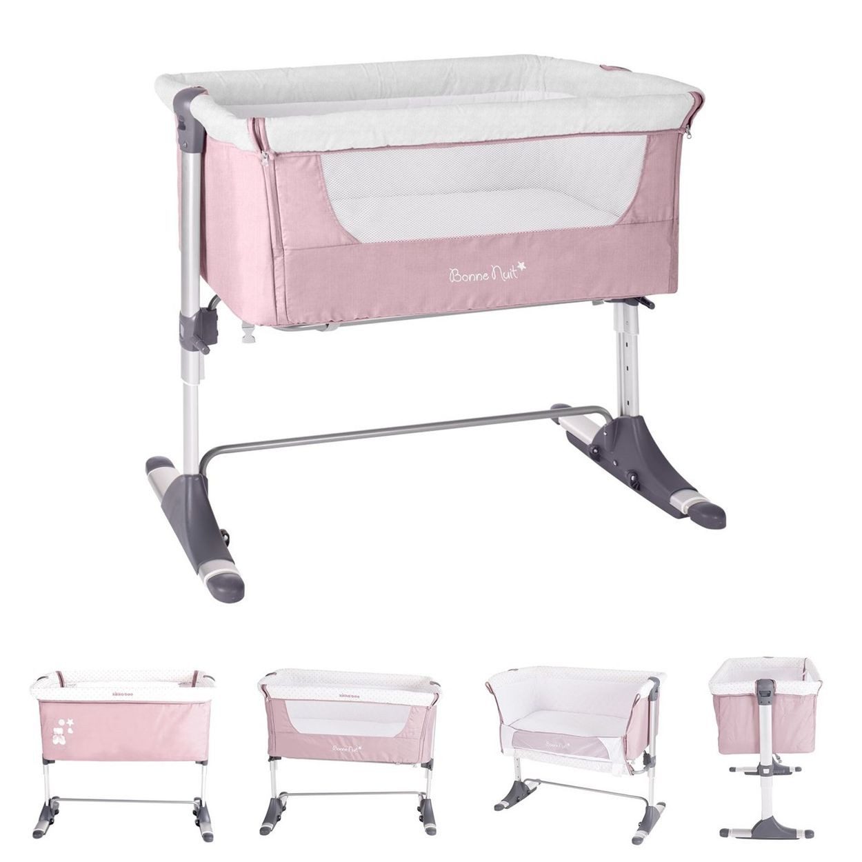 Kikkaboo Komplettbett Beistellbett Bonne Nuit, verstellbar, eine Seite zum Öffnen, 2 Räder