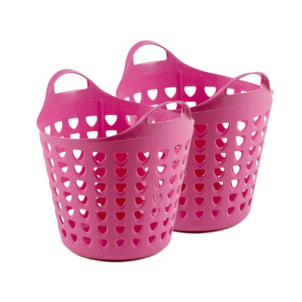 Kreher Aufbewahrungskorb Set: 2 x Flexi Korb 35 Liter mit Loch in Blau/Pink  (Farbe wählbar)