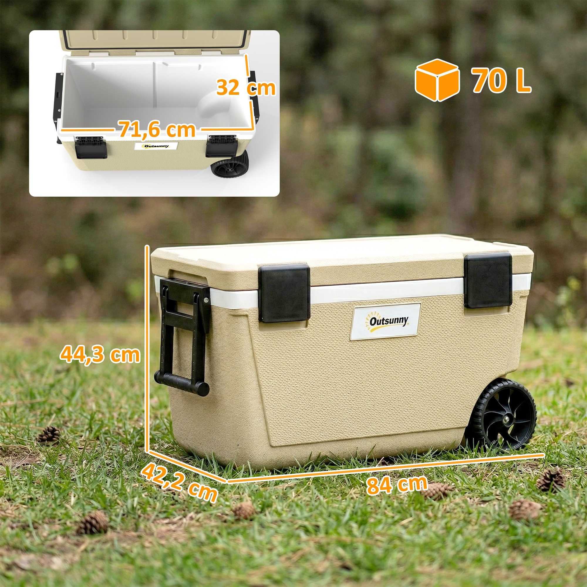 Outsunny Kühlbox Passive Thermobox 72 Std. Kühlung Tragbare Kühlbox ohne Strom, 70 l, für Camping Picknick
