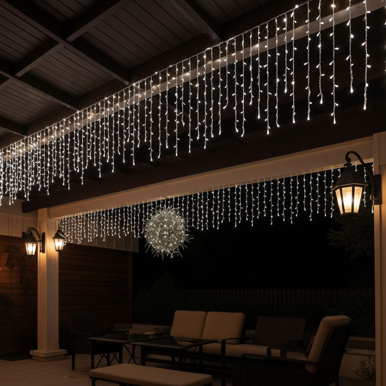 shop'n smile ideoon Lichterkette Eisregen Lichterkette Kaltweiß 180 LEDs 6,5m Eiszapfen Outdoor IP44, 6,5m/beleuchtet 3,5 - 180 kaltweiße LEDs, 36 Stränge, kabelgebunden