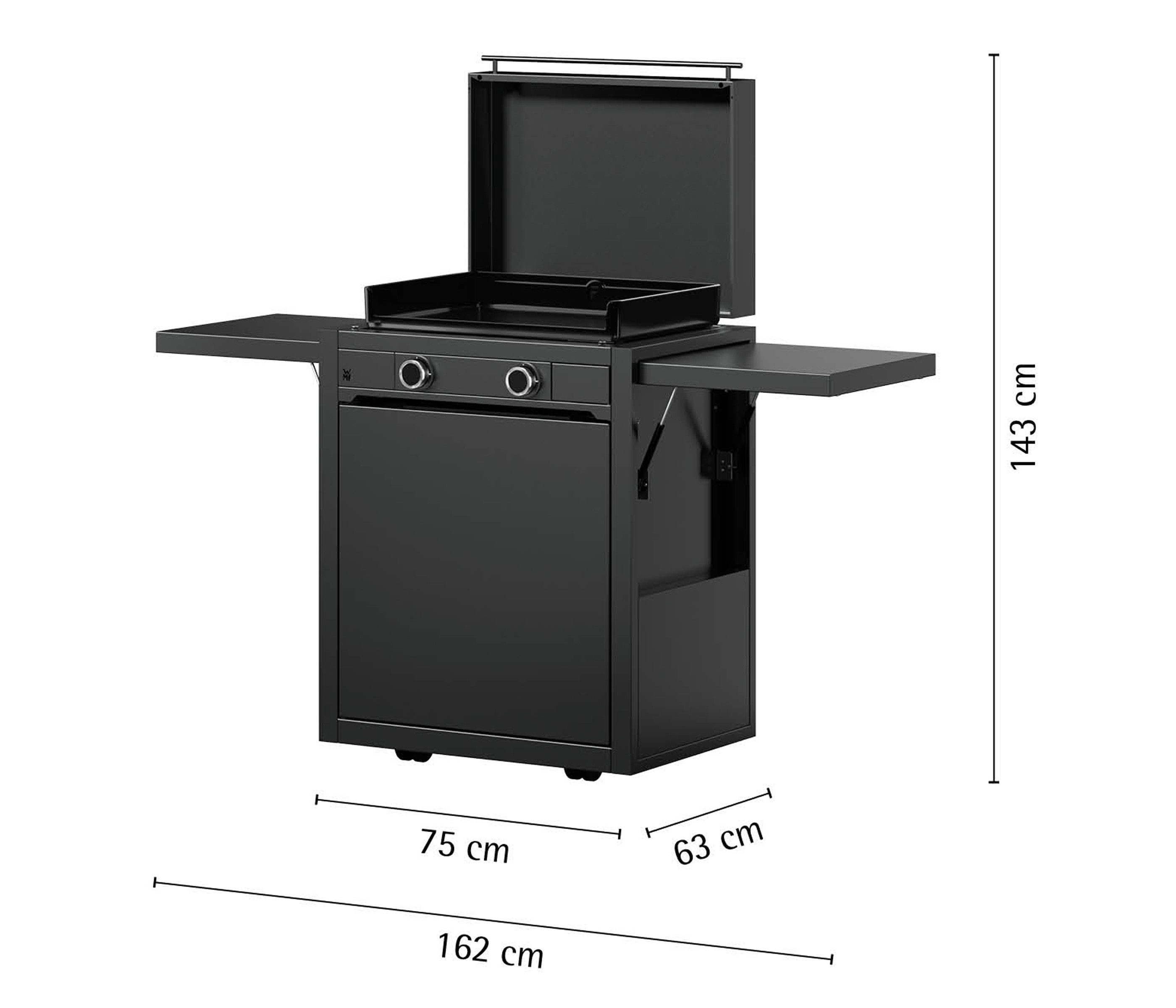 WMF Gasgrill Plancha Set 60G, 6300 W, 75 x 99.5 x 63 cm, mit Plancha Grill Gas / Planchadeckel / Planchawagen / Abdeckhaube