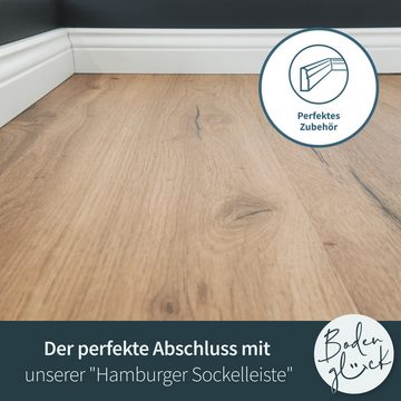 Bodenglück Vinylboden Klick-Vinyl "Eiche Wangerooge", Braun, natürliche Holzoptik mit Trittschalldämmung, 1210 x 228 x 5 mm, Paketpreis für 2,21m², TÜV geprüft