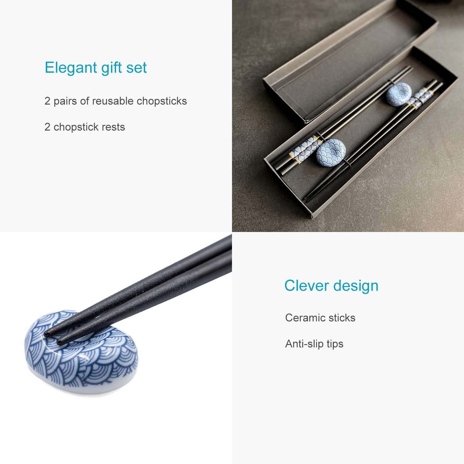 Intirilife Essstäbchen, Essstäbchen Set mit 2 Stäbchenhalter