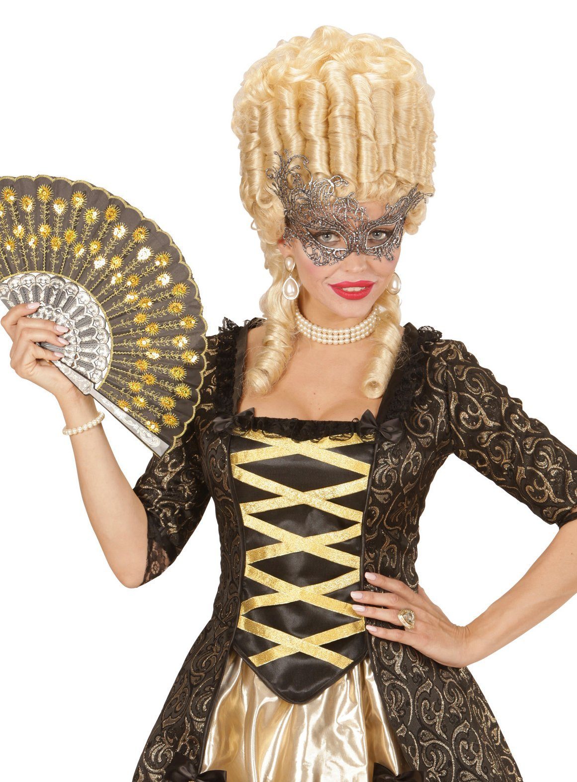 Widdmann Verkleidungsmaske Silberne Spitzenmaske antik, Venezianische Augenmaske aus Stoff