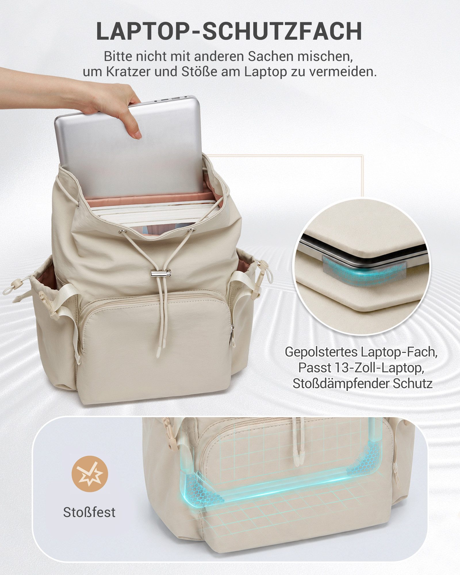Miss Lulu Rucksack Leichter Rucksack Damen – Kompakter Cityrucksack mit 13" Laptopfach – Bild 3 von 5