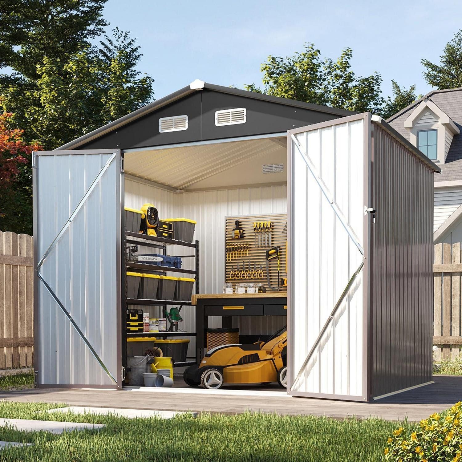 LuxusKollektion Gerätehaus Gartenhaus Metall 8x6ft Doppeltür Braun