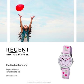 Regent Quarzuhr Regent Kinder-Armbanduhr lila rosa Analog, Kinder Armbanduhr rund, klein (ca. 29mm), Textil, Stoffarmband