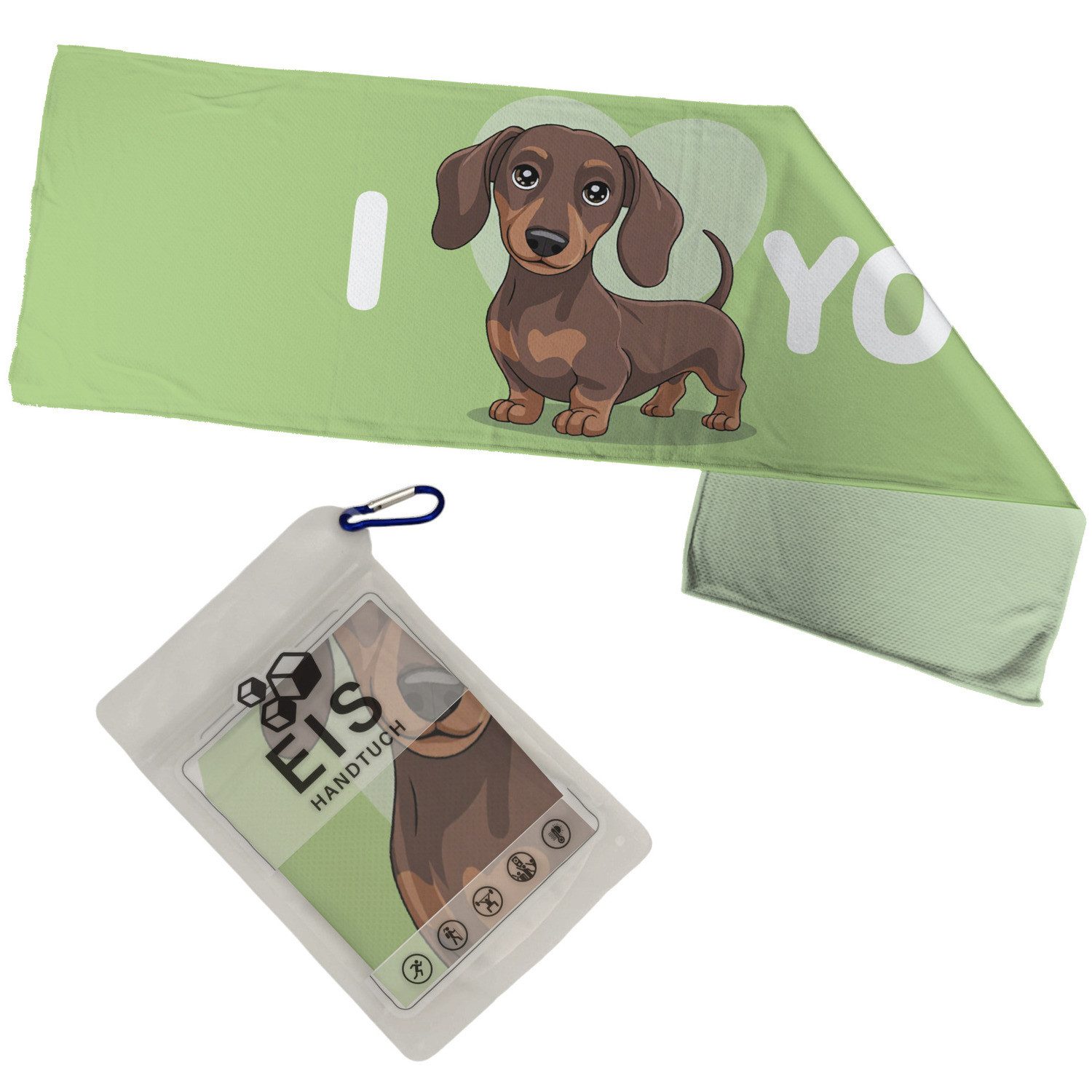 Sporthandtuch I love YOU! Dackel Eishandtuch mit Herzmotiv