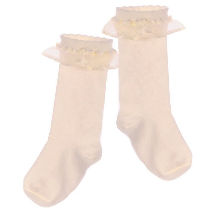 La Bortini Kniestrümpfe Kniestrümpfe in Cremer Socken für Baby und Kinder Strümpfe mit Rüschen ab 6Monate bis 12 Jahre festlich