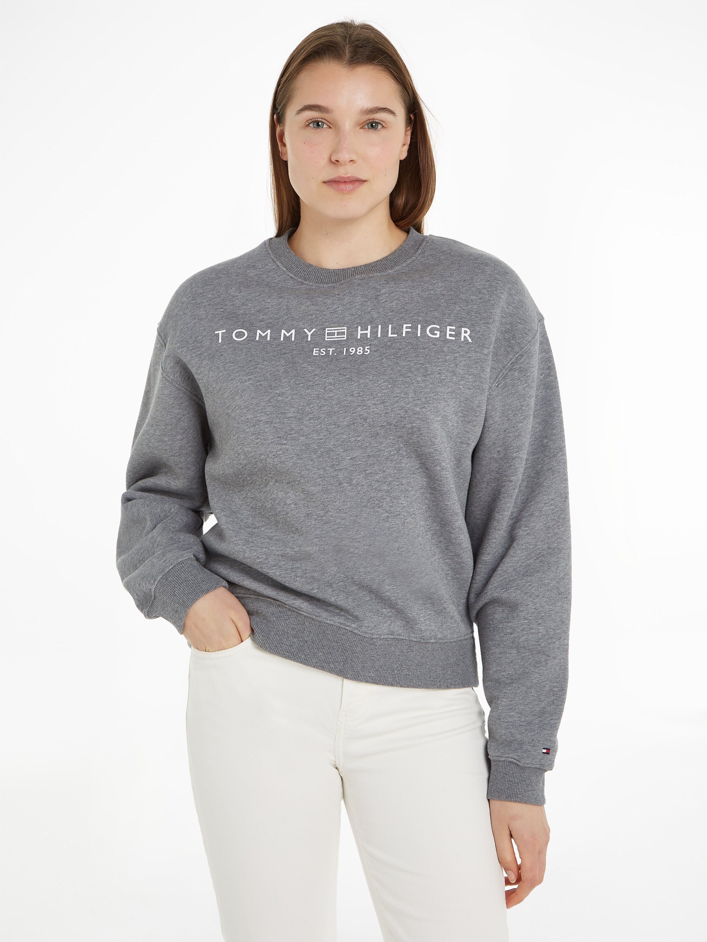 Tommy Hilfiger Sweatshirt MDRN REG mel CORP mit SWTSHRT grau LOGO Logoschriftzug C-NK