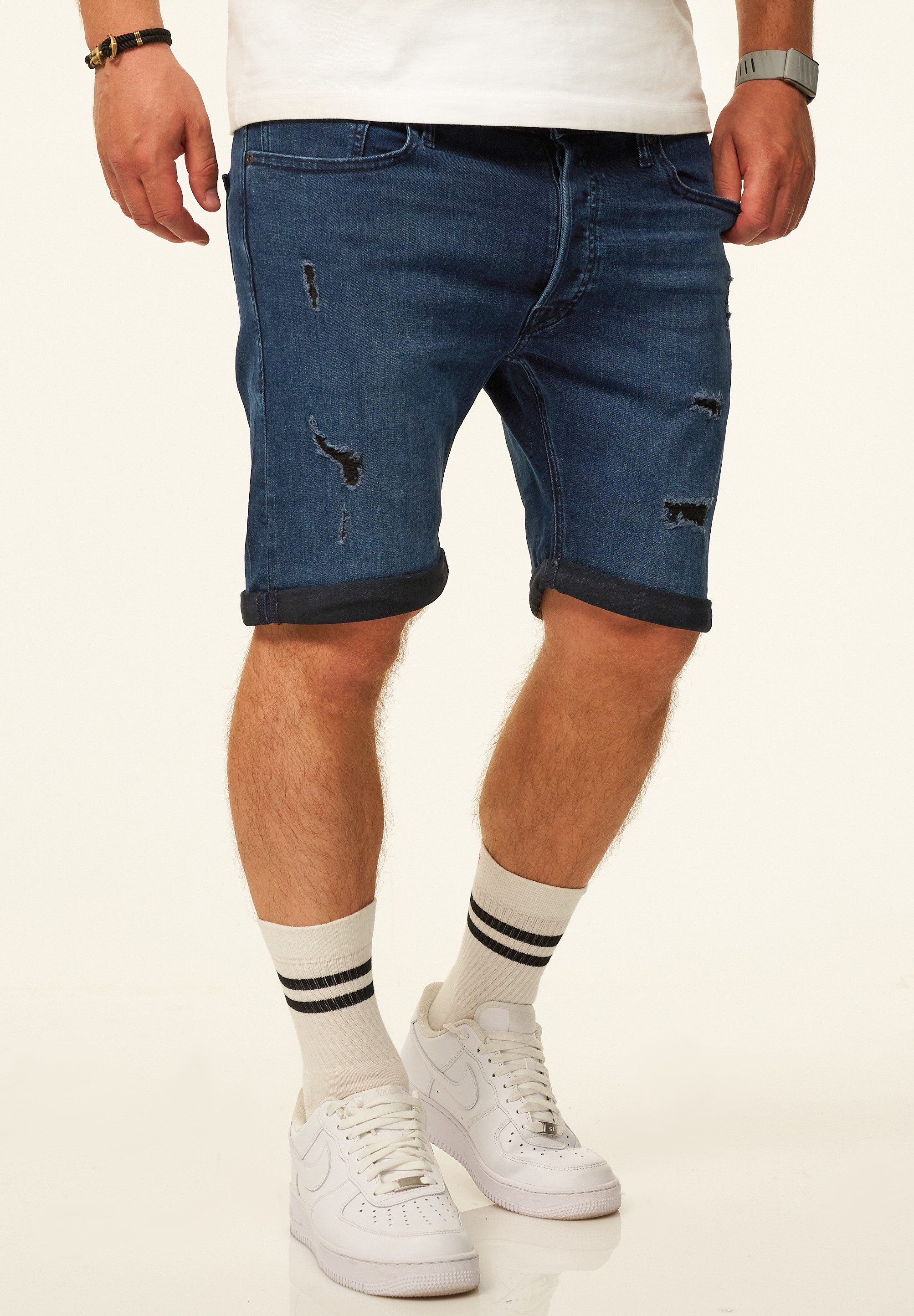 Jack & Jones Jeansshorts RICK Kurze Hose Original Denim mit Stretch Kurze Jeanshose im Destroyed Look & Regular-Fit für Herren
