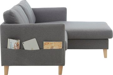 ATLANTIC home collection Ecksofa Mailo L-Form, mit Seitentaschen, Recamiere beidseitig montierbar, Massivholzfüße