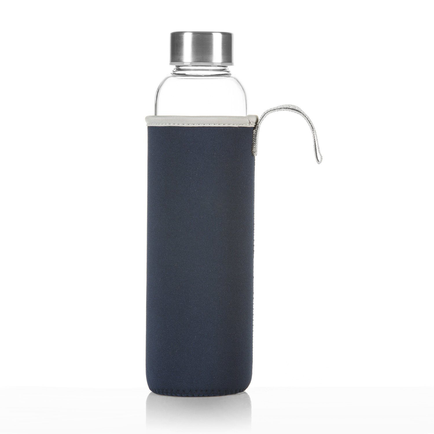 Dimono Trinkflasche Flasche aus Glas ca. Blau 600 Wasserflasche mit ml Sleeve