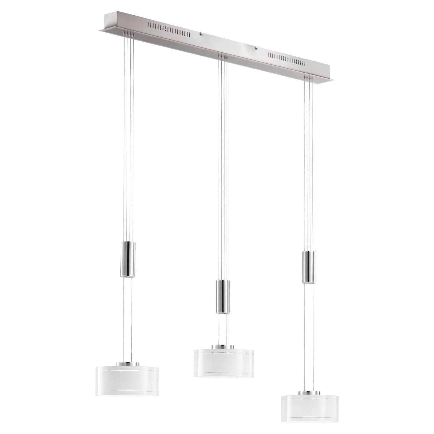 FISCHER & HONSEL LED Pendelleuchte LAVIN, 3-flammig, Nickelfarben, Weiß, Metall, Dimmfunktion, Höhenverstellbar, LED fest integriert, Warmweiß, Hängeleuchte, Hängelampe