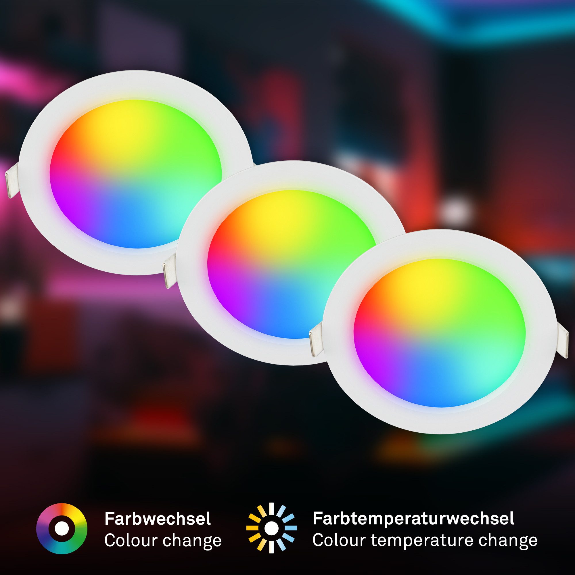 Briloner Leuchten LED Einbaustrahler 3er-Set Stufenlos dimmbar Fernbedingung RGB Licht, Dimmfunktion, LED fest integriert