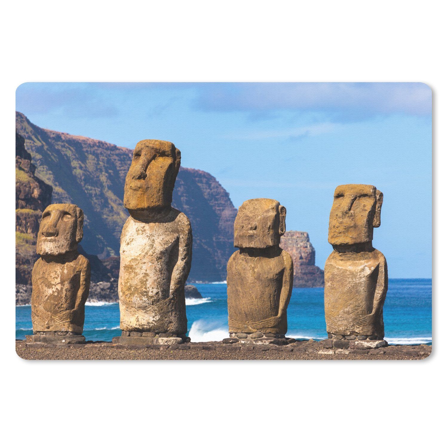 MuchoWow Mauspad Vier schöne Moai und Meerblick (1-St), Gaming, Mousepad,  Büro, 27x18 cm, Mausunterlage