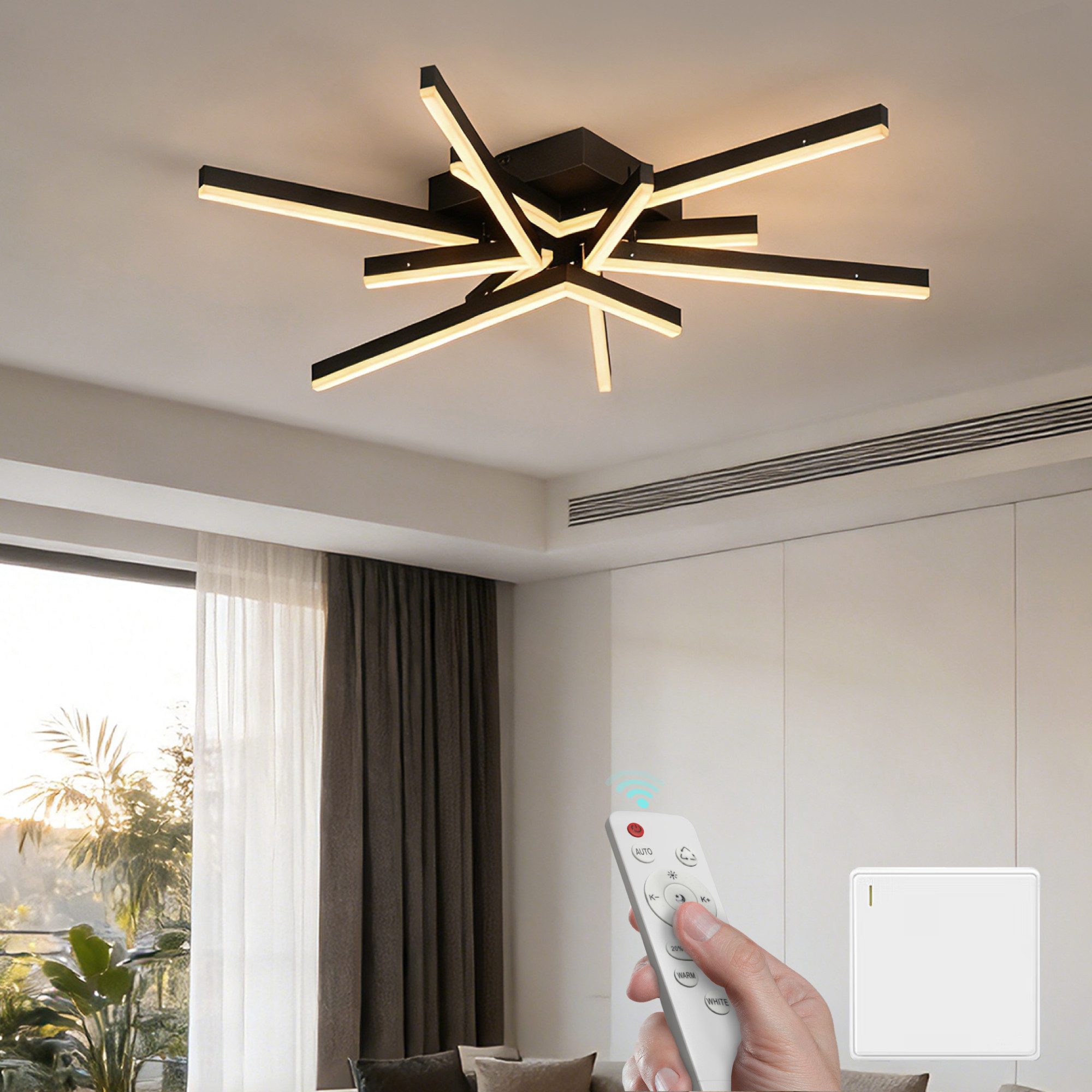 Mai & Mai Deckenleuchte LED Deckenlampe Zimmerlampe in Schwarz Stufenlos dimmbar Alivetta25038, LED-Deckenlampe mit zwei Bedienungsmöglichkeiten