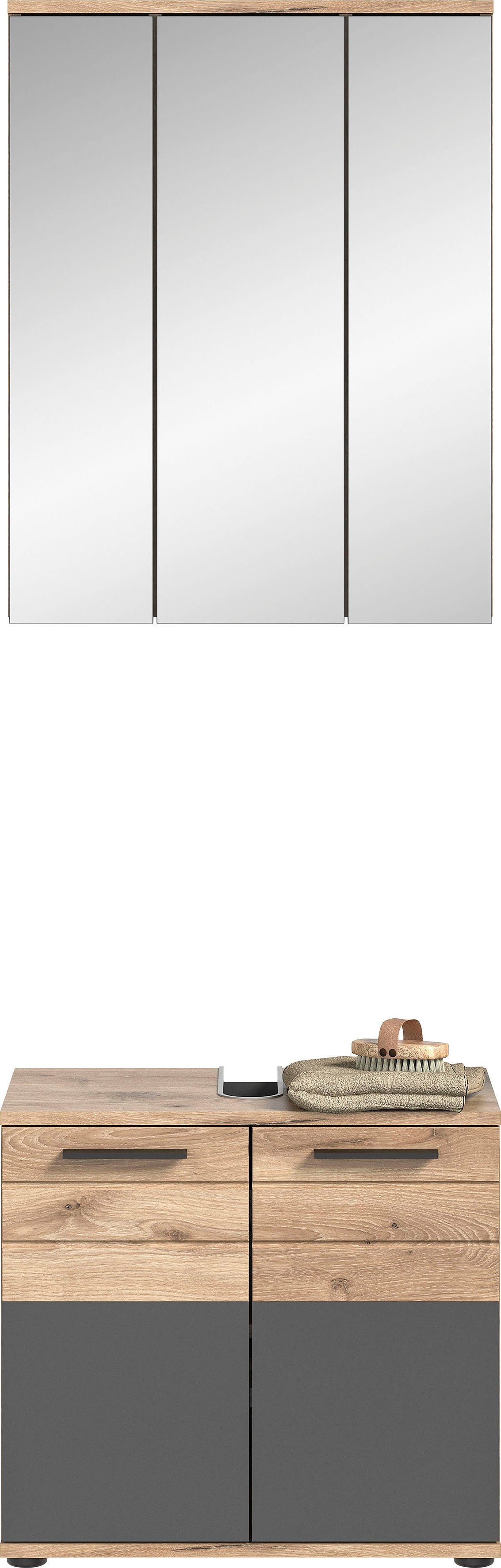 INOSIGN Badmöbel-Set Riga, 2 teilig, bestehend aus: Waschbeckenunterschrank, Spiegel, (Set), Badmöbel, Bad Kombination, Kombination, Kombi, Badezimmer