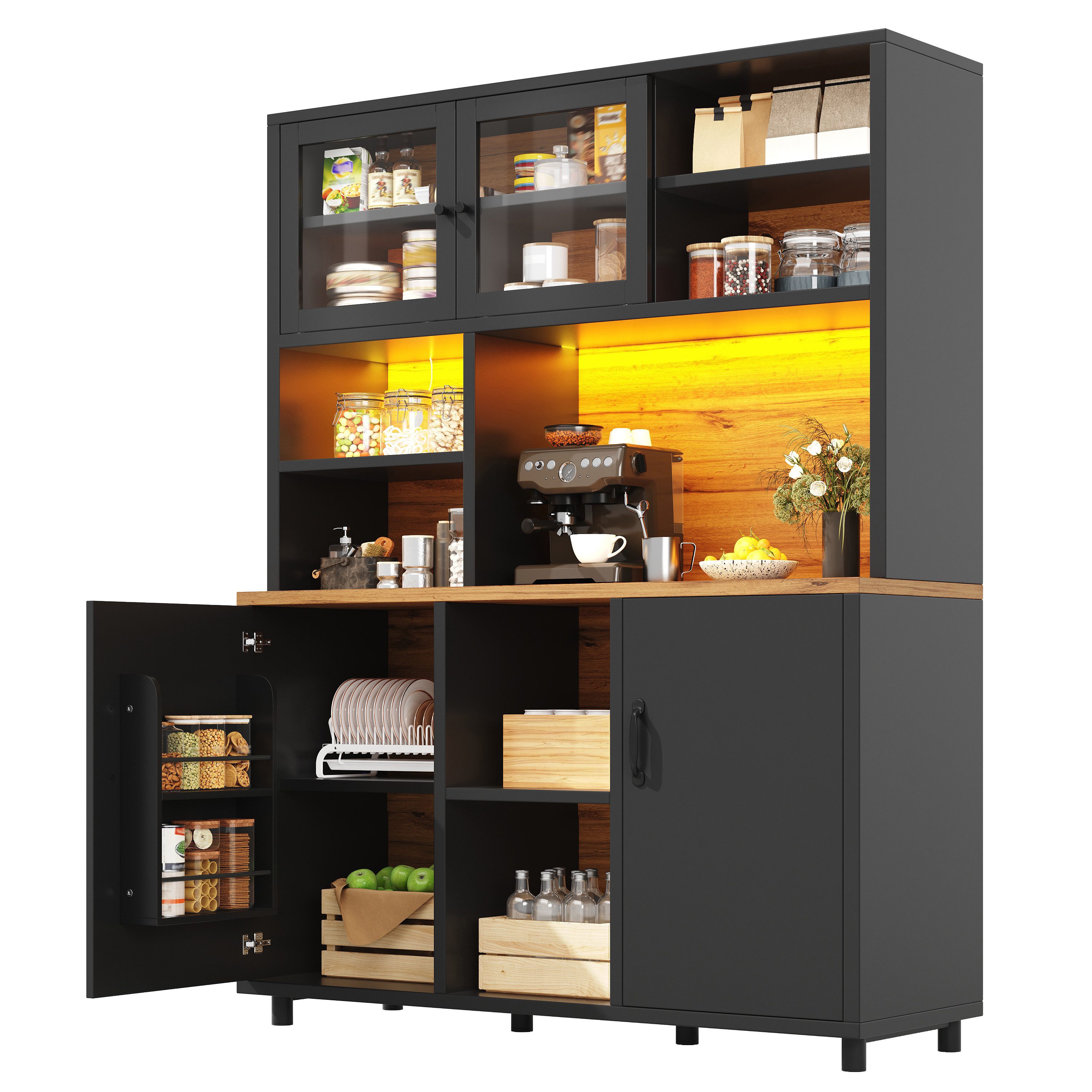 MODFU Hochschrank Küchenschrank Esszimmerschrank (mit Stauraum, 4 Sitzelementen, 2 Fußhockern, Kissen und Chenille-Bezug auf Massivholzrahmen., 1-St., 120 × 40 × 185 cm)
