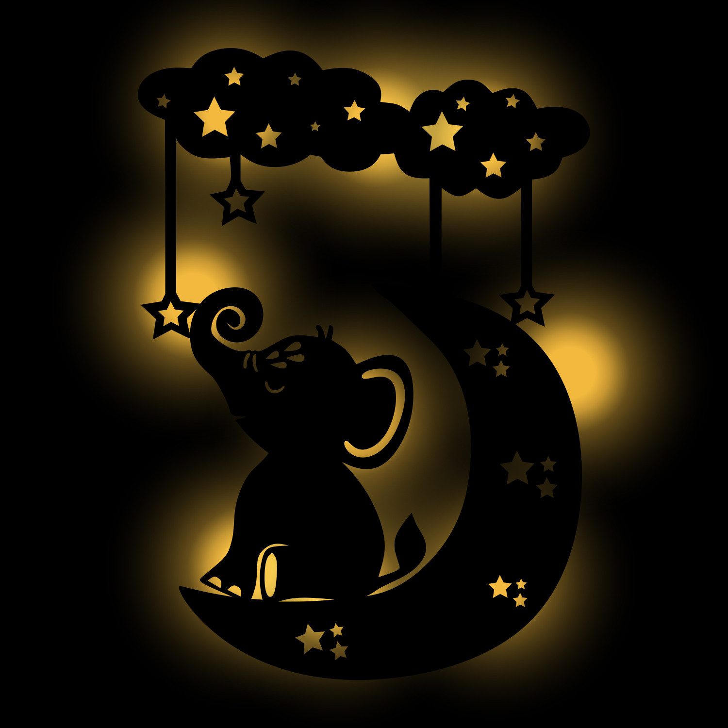 Namofactur LED Nachtlicht Elefant auf Wolke im Sternenhimmel - Schlaflicht mit Elefanten Motiv, Ohne Zugschalter, LED fest integriert, Warmweiß, Wanddekoobjekt Kinderzimmer Leuchte batteriebetrieben