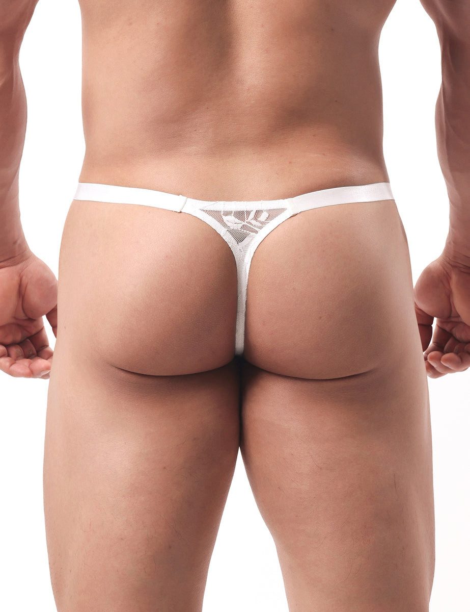 Lau-Fashion Stringtanga Transparenter Herren String Tanga – Spitze mit Blumen-Print