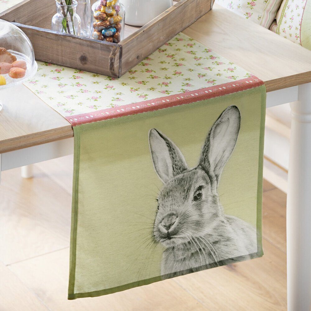 Home-trends24.de Tischläufer Tischläufer Hase Tischdecke Osterhase Osterdeko Grün Pastell 40 x 140