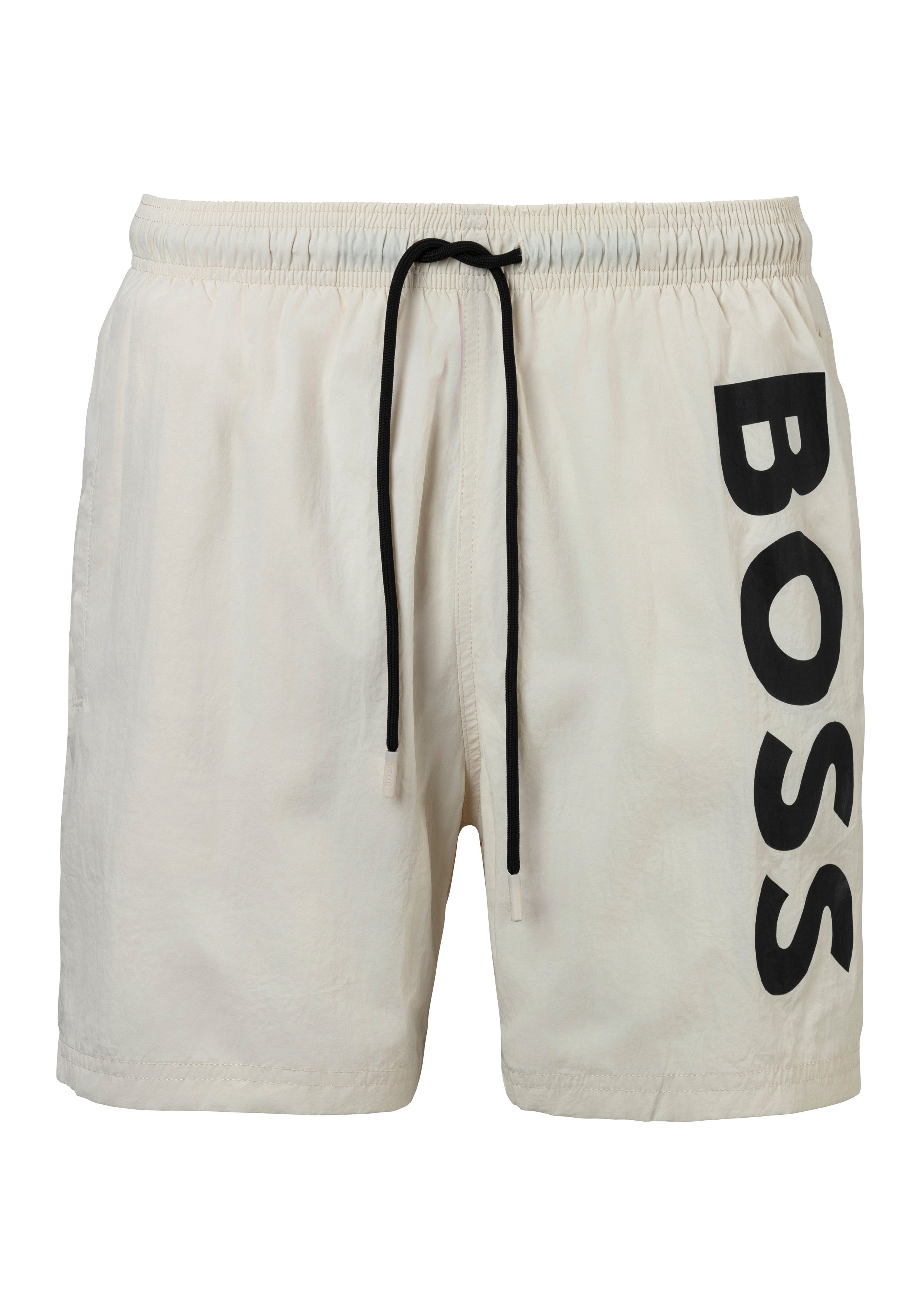 BOSS Badeshorts Octopus mit kontrastfarbenem BOSS Logo-Schriftzug auf dem Bein