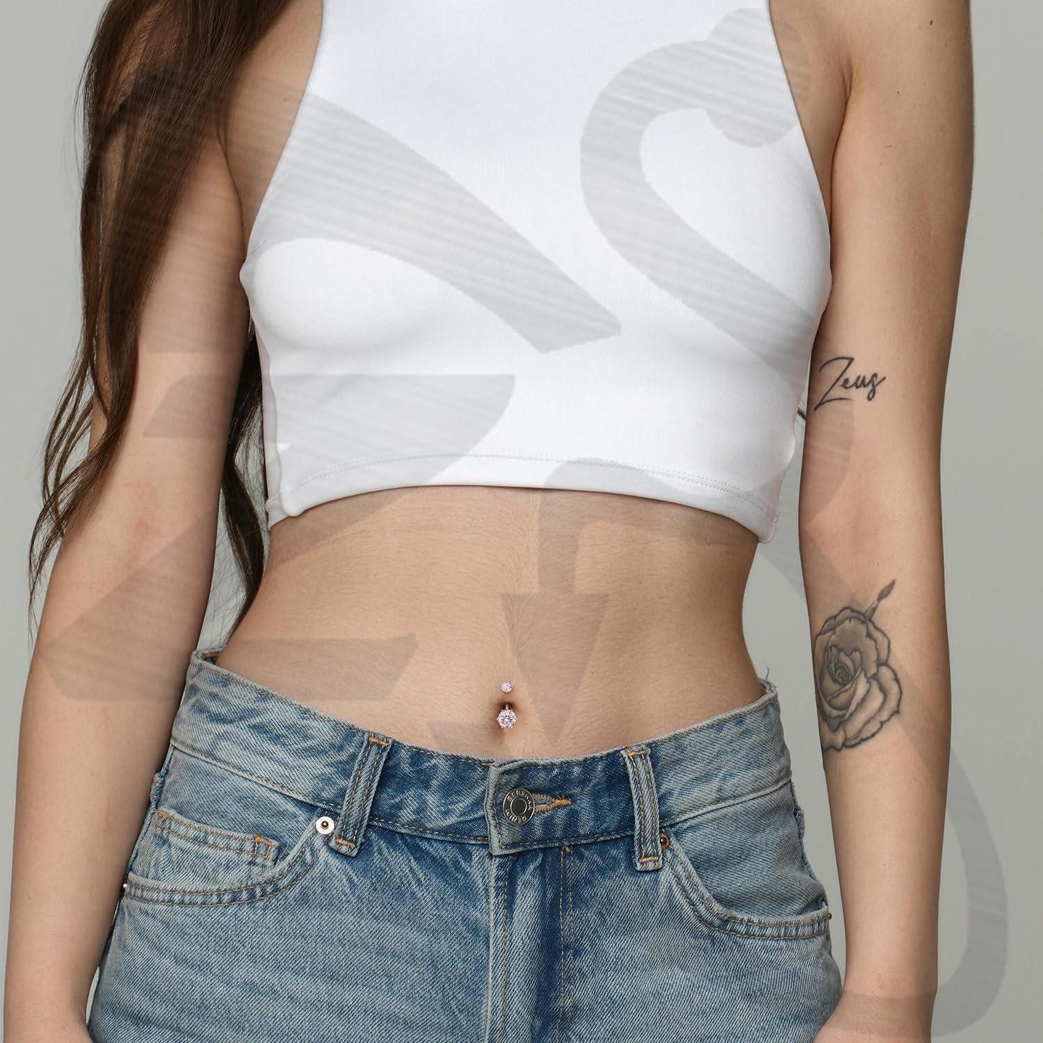 LuxusKollektion Bauchnabelpiercing Bauchnabelring Set mit 4 Zirkonia Edelstahl Nabelpiercing 14G