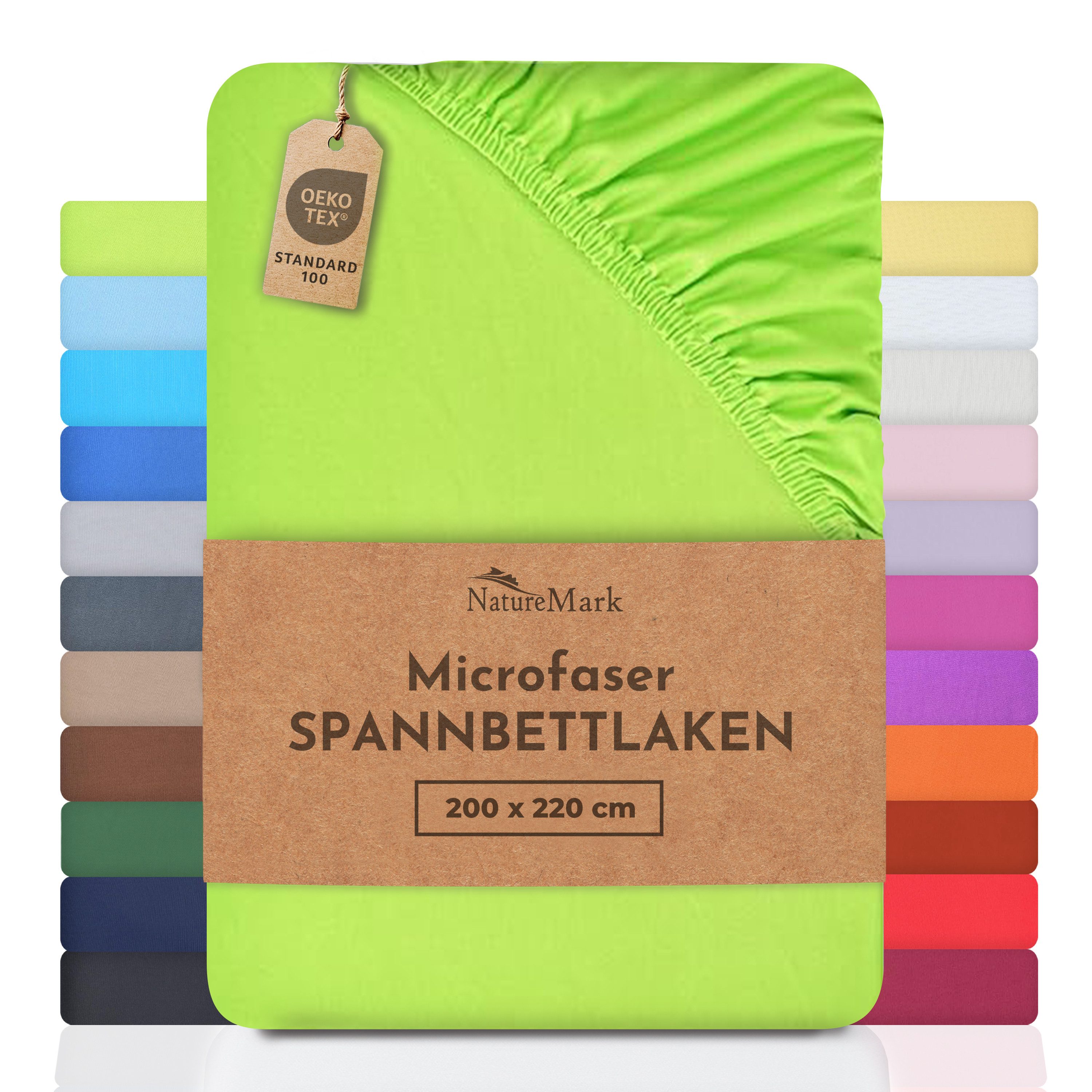 NatureMark Spannbettlaken Mikrofaser Spannbetttuch, Polyester, Gummizug: rundum, viele Größen und Farben Markenware, 200x220 cm, Apfel grün
