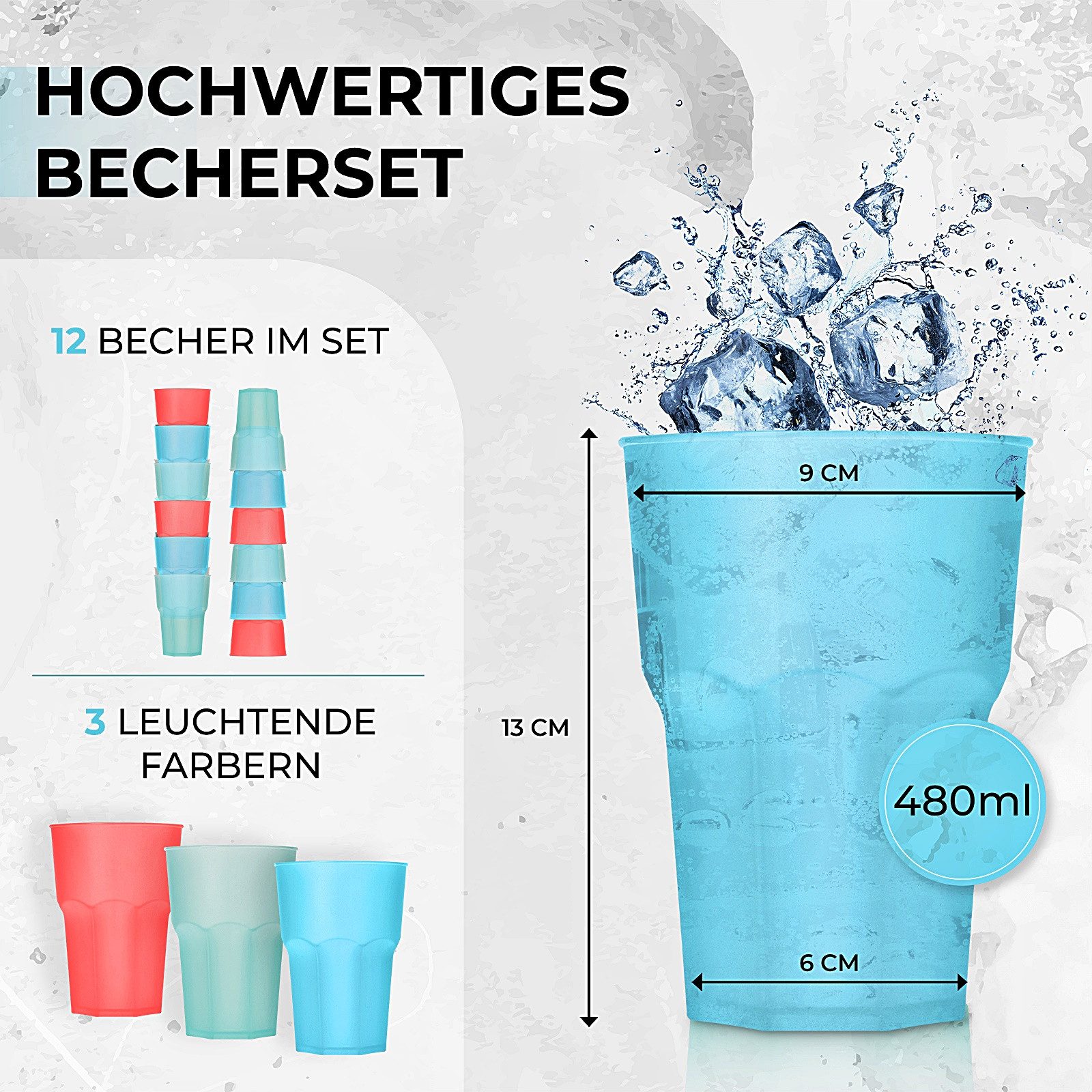 astor24 Kinderbecher 12er Set Trinkbecher 480 ml Kunststoff Cocktail Kinderbecher XXL, 6-tlg., Mehrwegbecher Unzerbrechlich