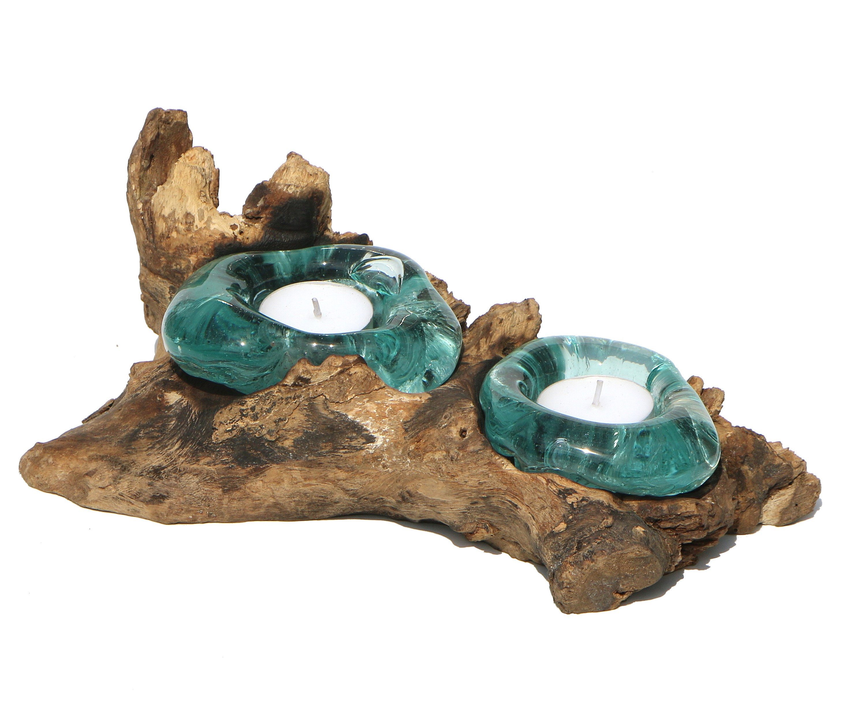 Wogeka Teelichthalter Glas Teelichthalter auf Wurzel-Holz günstig online kaufen