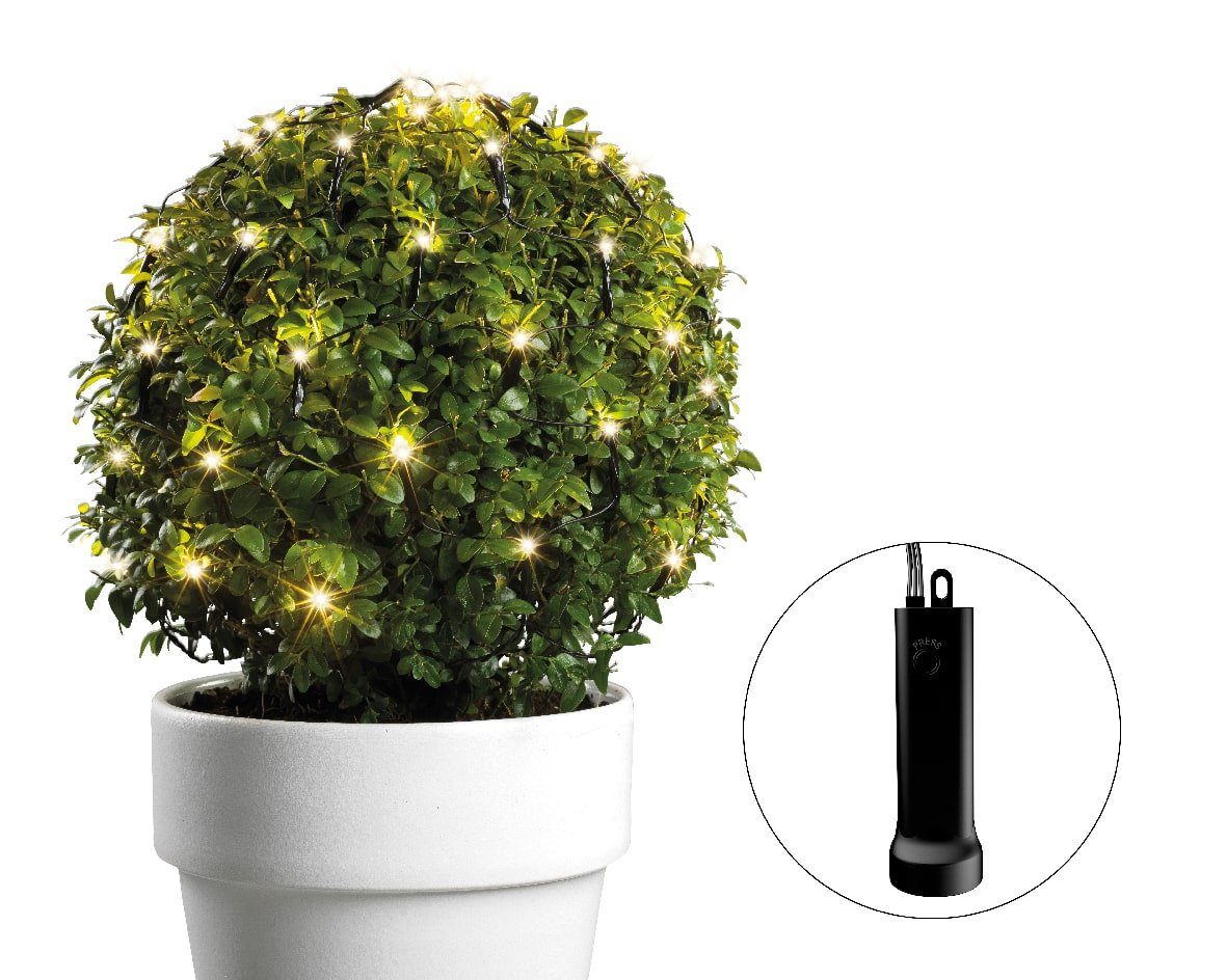 Lumineo LED-Lichternetz Lumineo Durawise Buchsbaumnetz BATTERY LIGHTS 84 LED Ø 50 cm warm weiß, Dimmbar, Timer, Indoor, Outdoor
